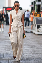 Raya Mid Rise Wide Leg Linen Pant - Natural Beige